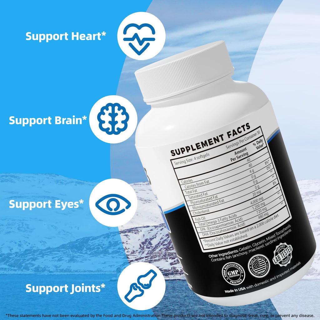 Omega 3 Fish Oil 4000mg 120 Softgels EPA DHA S36710