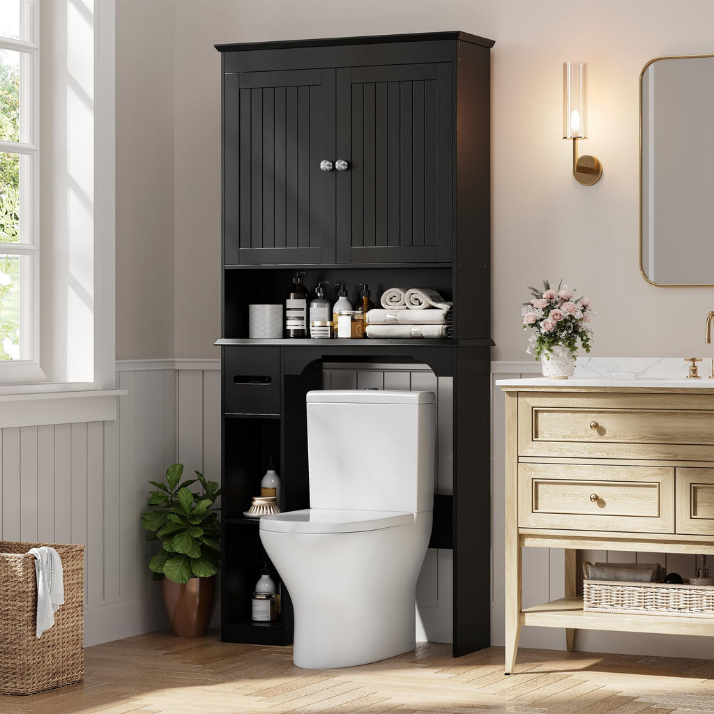 30" Over Toilet Storage Cabinet with Toilet Paper Box, Black T340