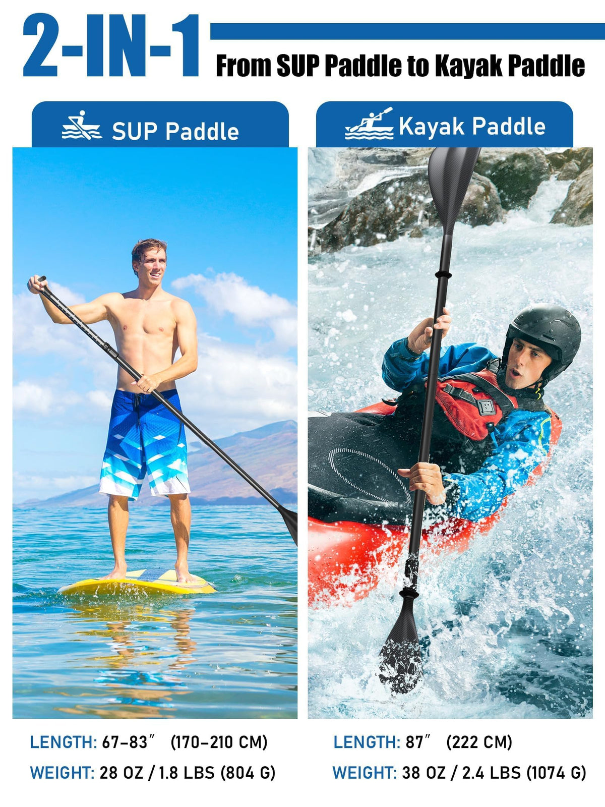 4 Piece Carbon Aluminium Adjustable SUP Paddle 67"-83" C4977