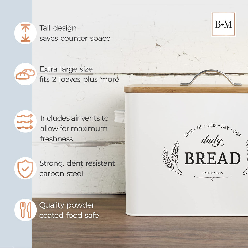 Extra Large White Farmhouse Bread Box with Canisters Set of 3 B4133