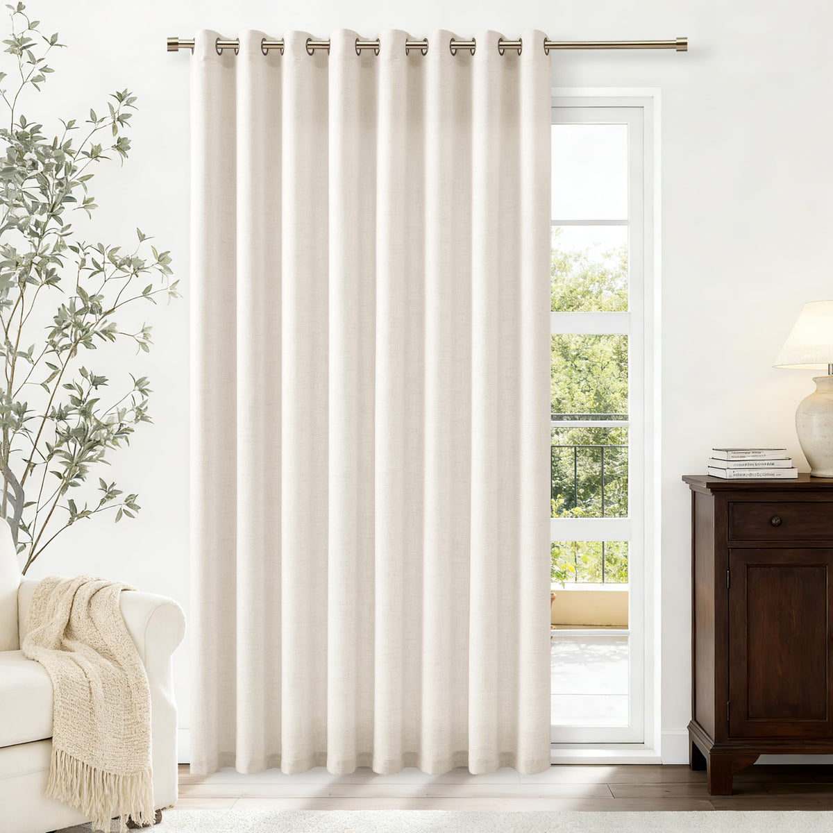 Linen 100 Inch Wide 84 Inch Length Ivory Curtains B677280