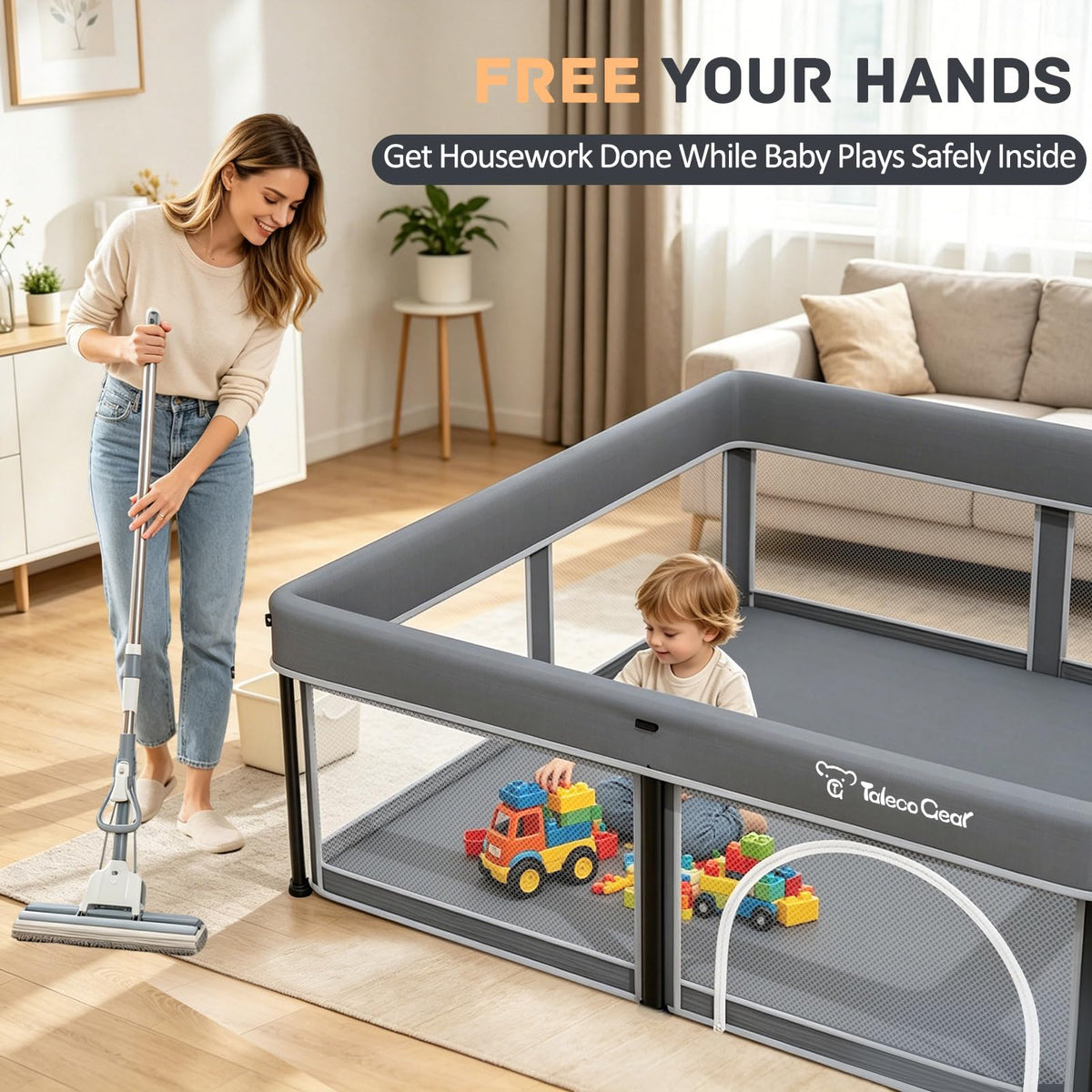 Foldable Baby Playpen with Mat and Ocean Balls U85904