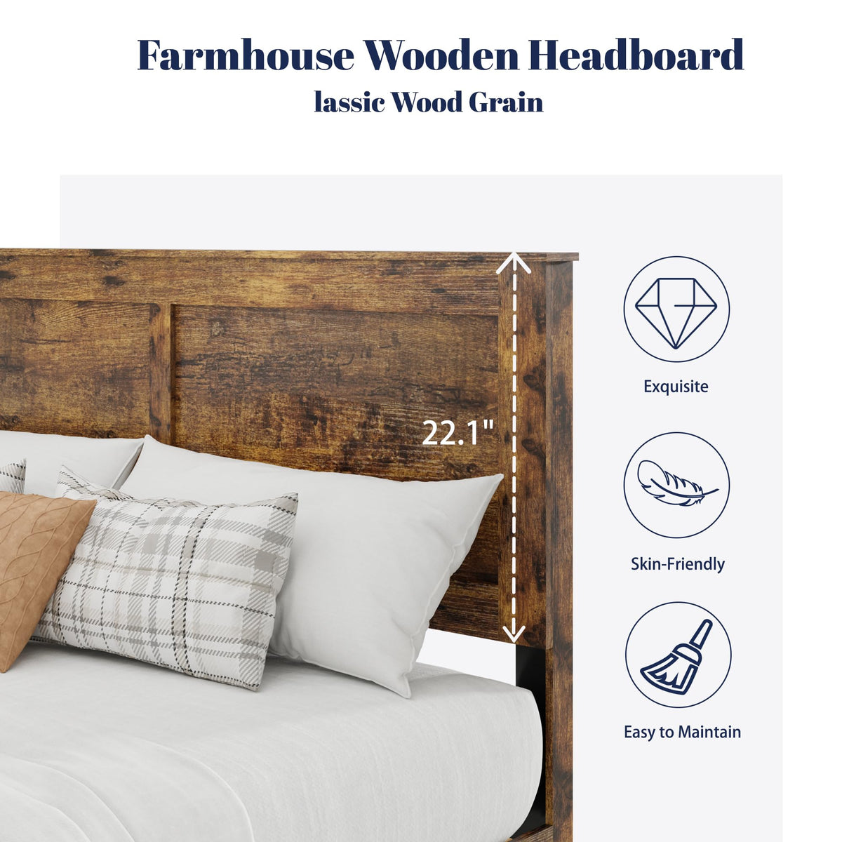 Farmhouse Wood Bed Frame with Headboard and Footboard S91124