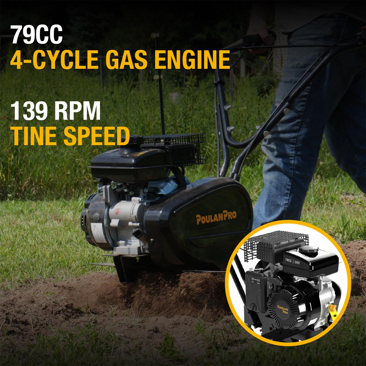 2 in 1 Gas Tiller Cultivator with 79 cc Engine and Adjustable Tilling Width Z4187