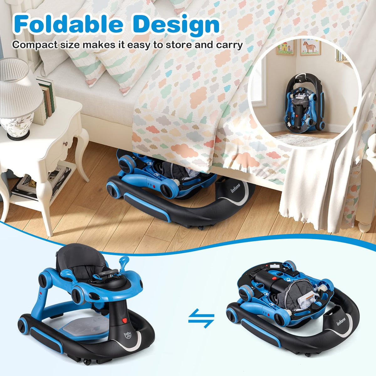 Foldable Adjustable Baby Walker with Wheels Y250