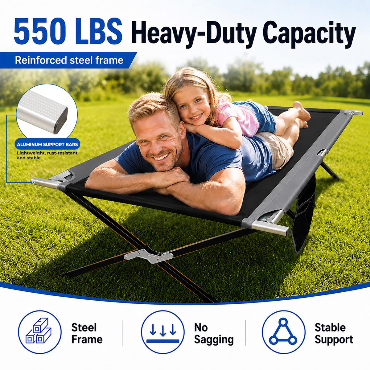 42" Extra Wide Heavy Duty Folding Cot Bed with Carry Bag D88287