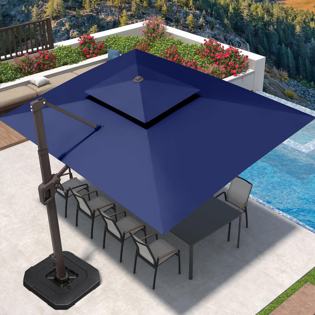 9' X 12' Patio Cantilever Umbrella with Base and LED Lights H850065