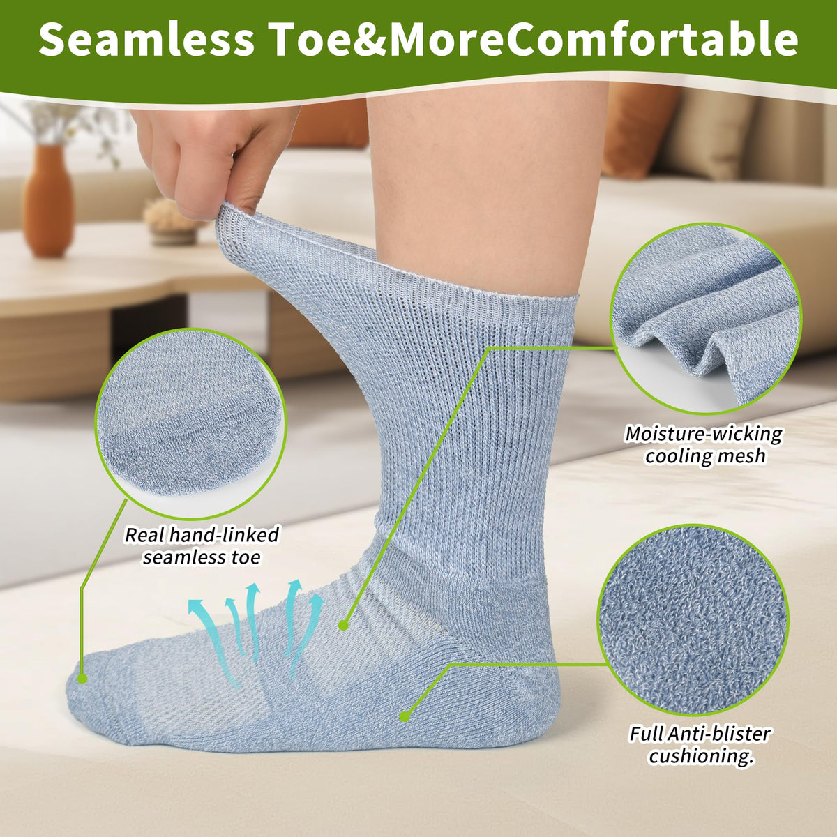 Bamboo Viscose Non-Binding Crew Socks with Seamless Toe U222358