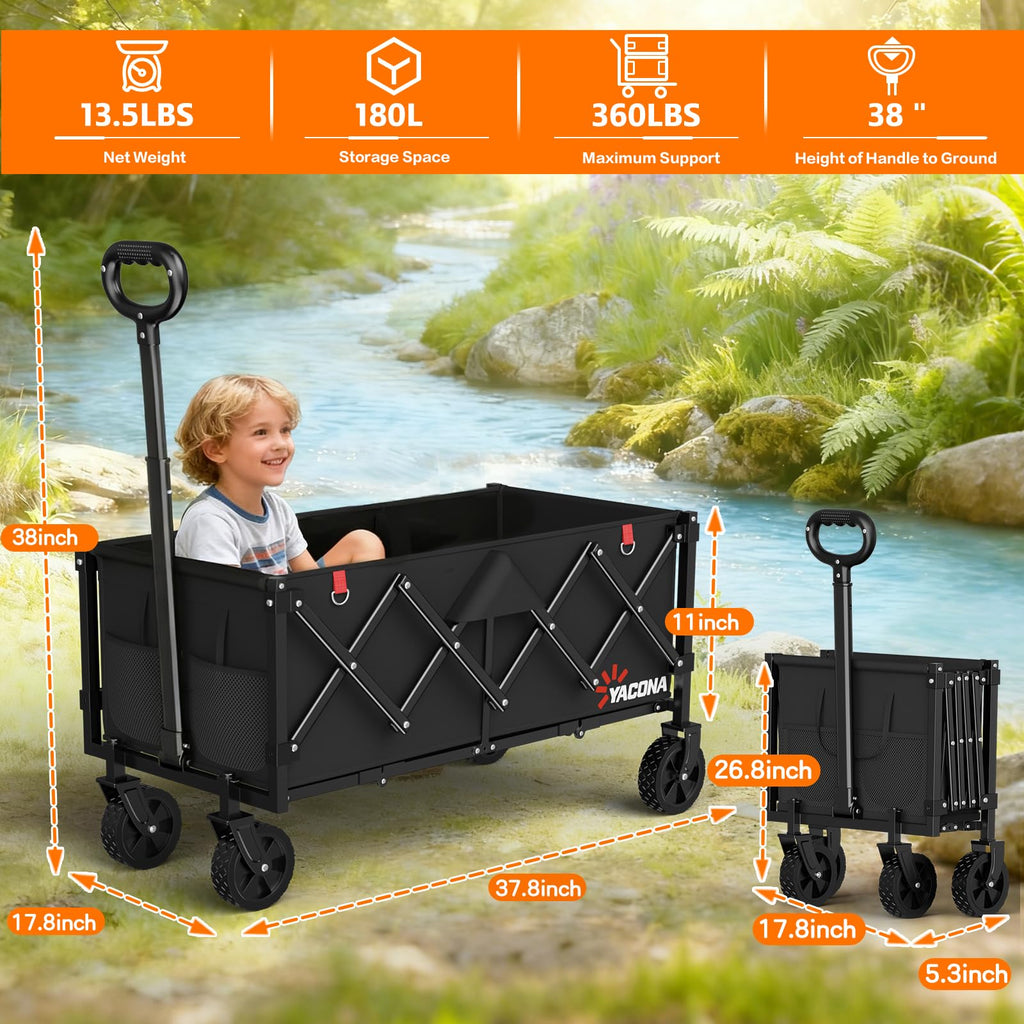 35" Extra Long Foldable Wagon Cart with Wheels O20417