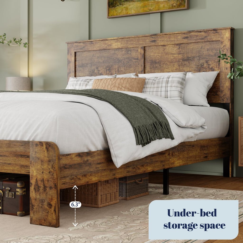 Farmhouse Wood Bed Frame with Headboard and Footboard S91124