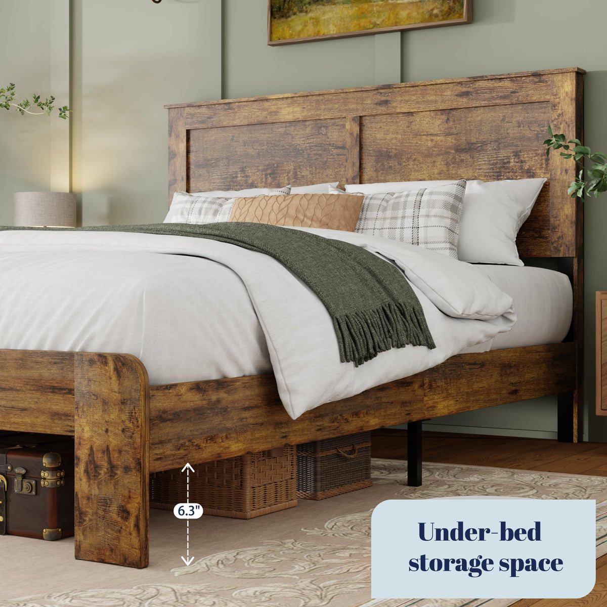 Farmhouse Wood Bed Frame with Headboard and Footboard S91124