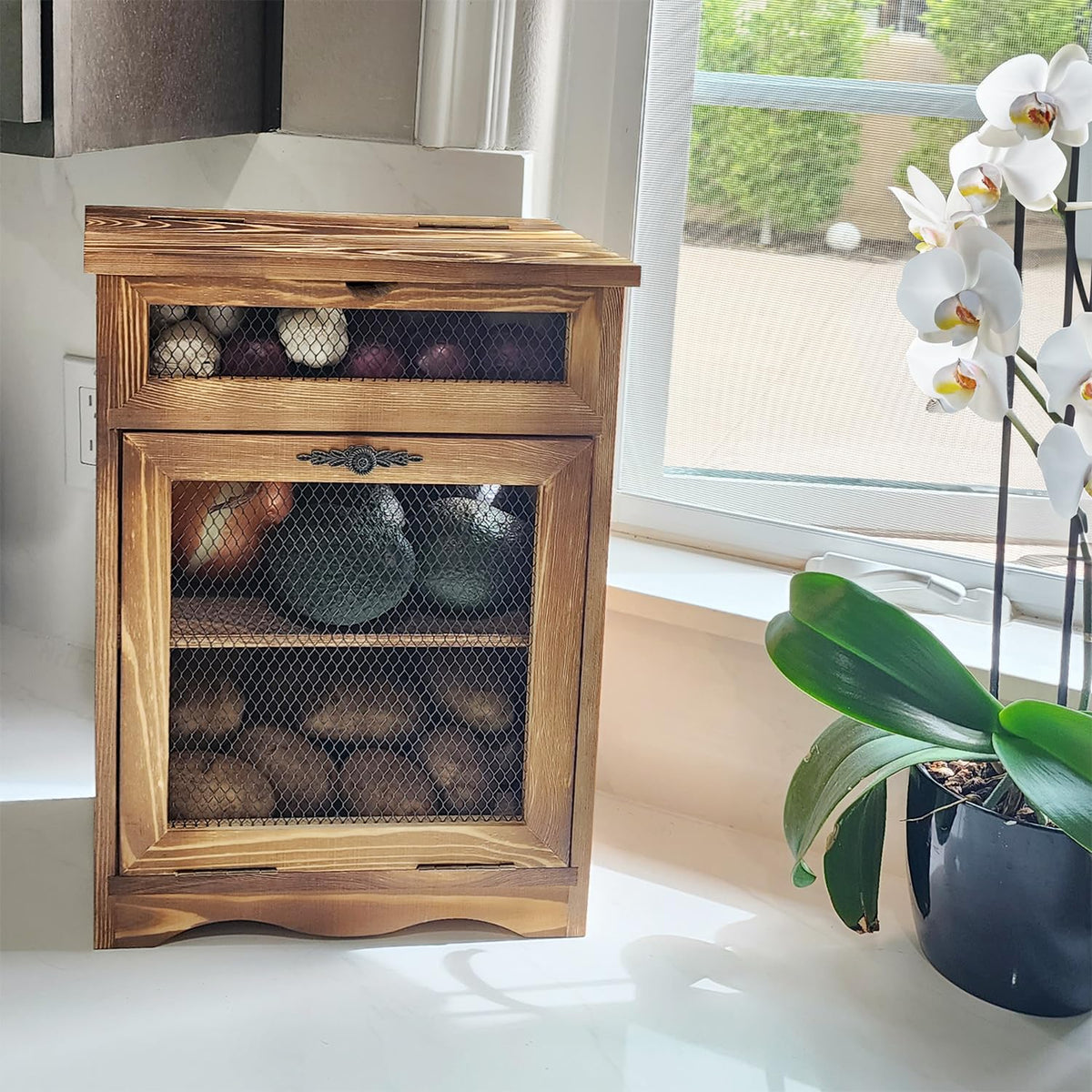 Wood Countertop Potato and Onion Storage Cabinet Y131269