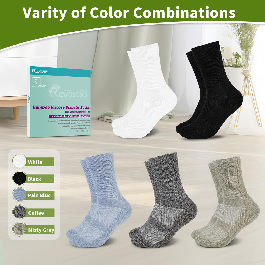 Bamboo Viscose Non-Binding Crew Socks with Seamless Toe U222358