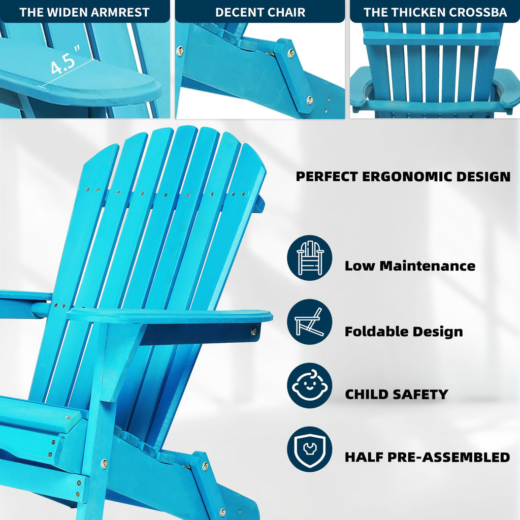 Light Blue Solid Cedar Wood Folding Adirondack Chair Set of 2 H469