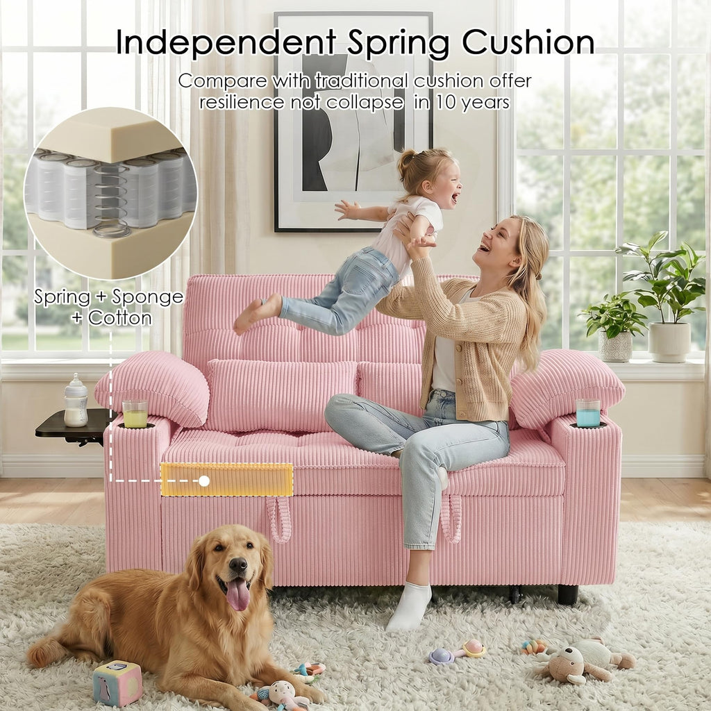 Pink Corduroy Full Size Sleeper Sofa Bed I912203