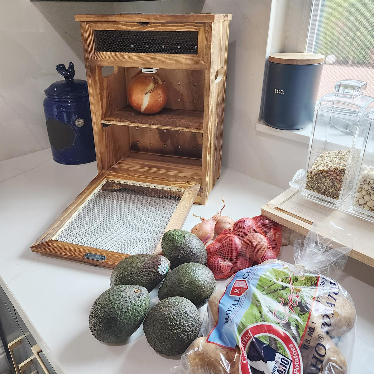 Wood Countertop Potato and Onion Storage Cabinet Y131269