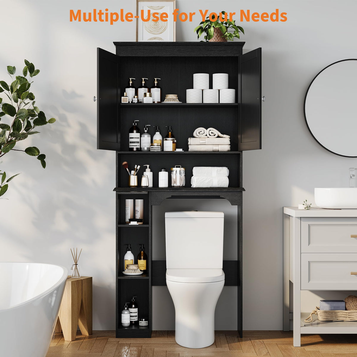 30" Over Toilet Storage Cabinet with Toilet Paper Box, Black T340