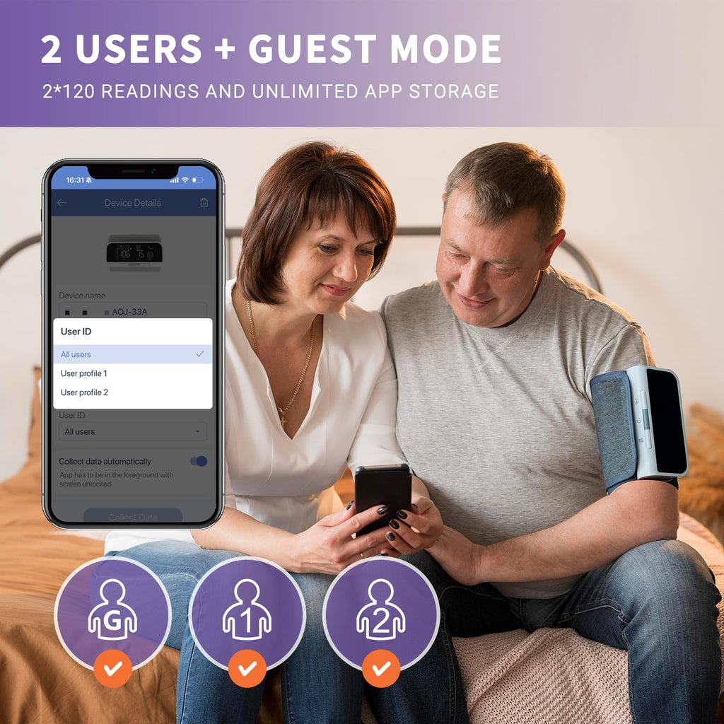 Bluetooth Blood Pressure Monitor Upper Arm Rechargeable Automatic Digital Cuff X2064