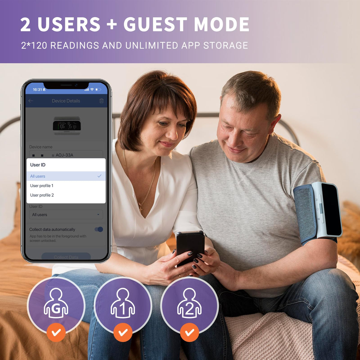 Bluetooth Blood Pressure Monitor Upper Arm Rechargeable Automatic Digital Cuff X2064