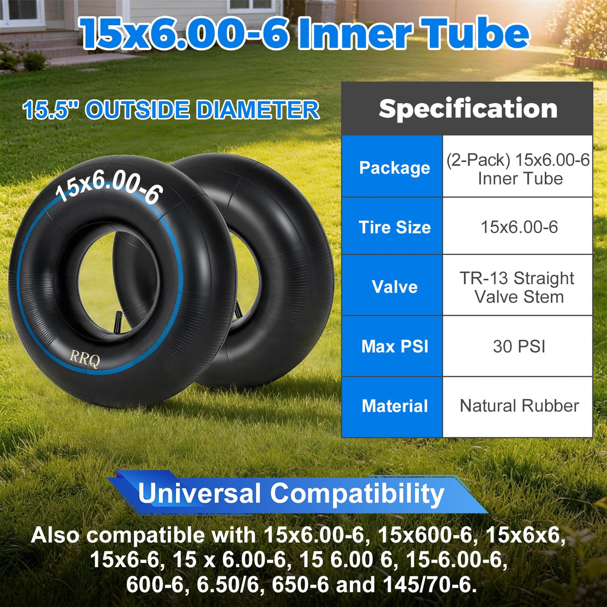 15x6.00-6 Lawn Mower Inner Tube, 2 Pack W64781