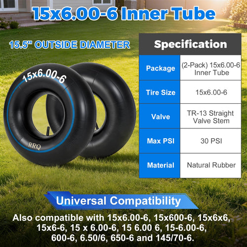 15x6.00-6 Lawn Mower Inner Tube, 2 Pack W64781