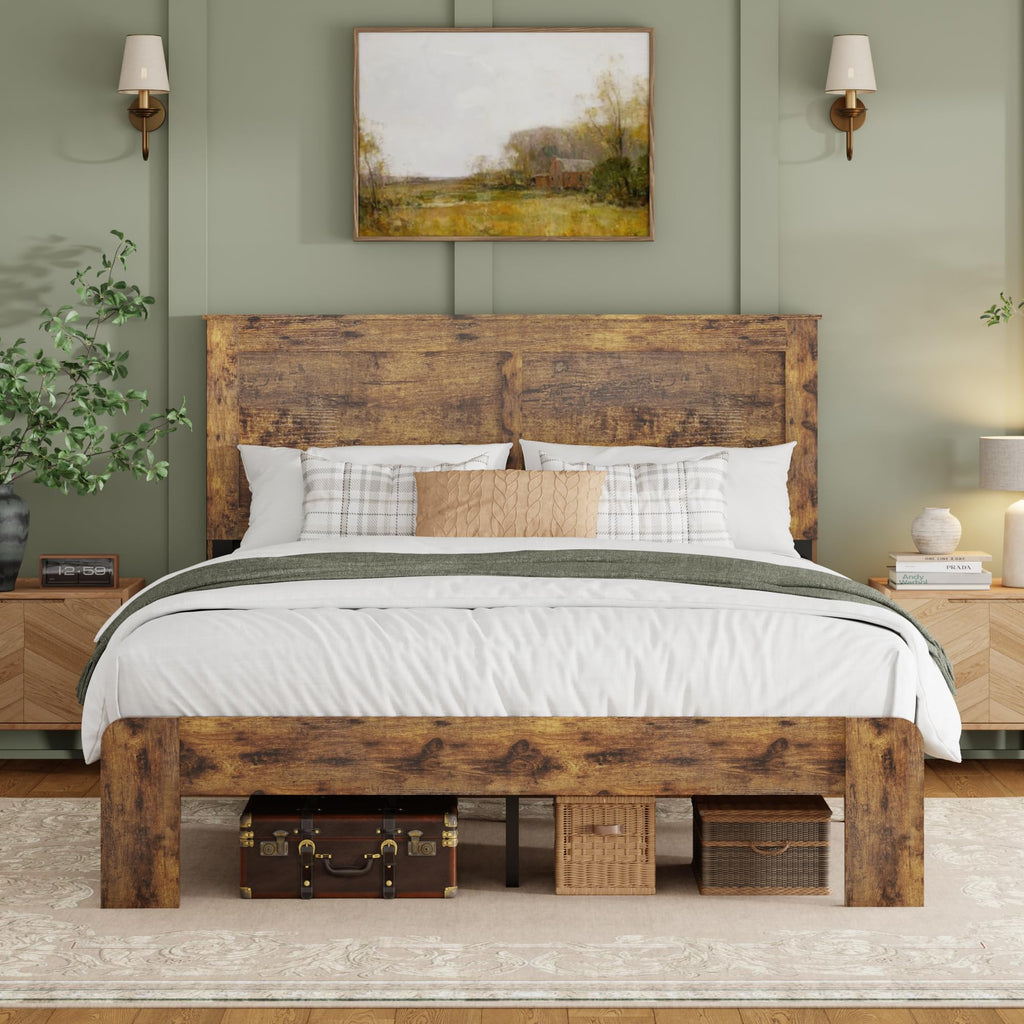 Farmhouse Wood Bed Frame with Headboard and Footboard S91124