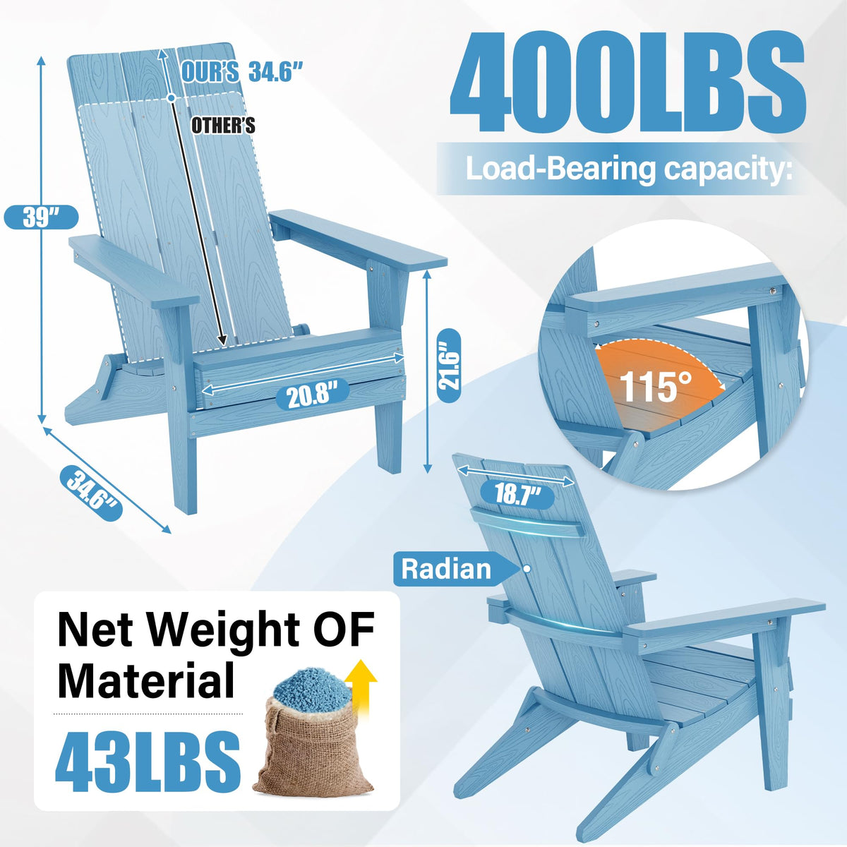 Oversize Folding Plastic Adirondack Chairs Set of 2 J372691