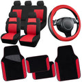 3D Air Mesh Car Seat Covers Full Sets with 4Pcs Floor Mats and Steering Wheel Cover Black Red I6812