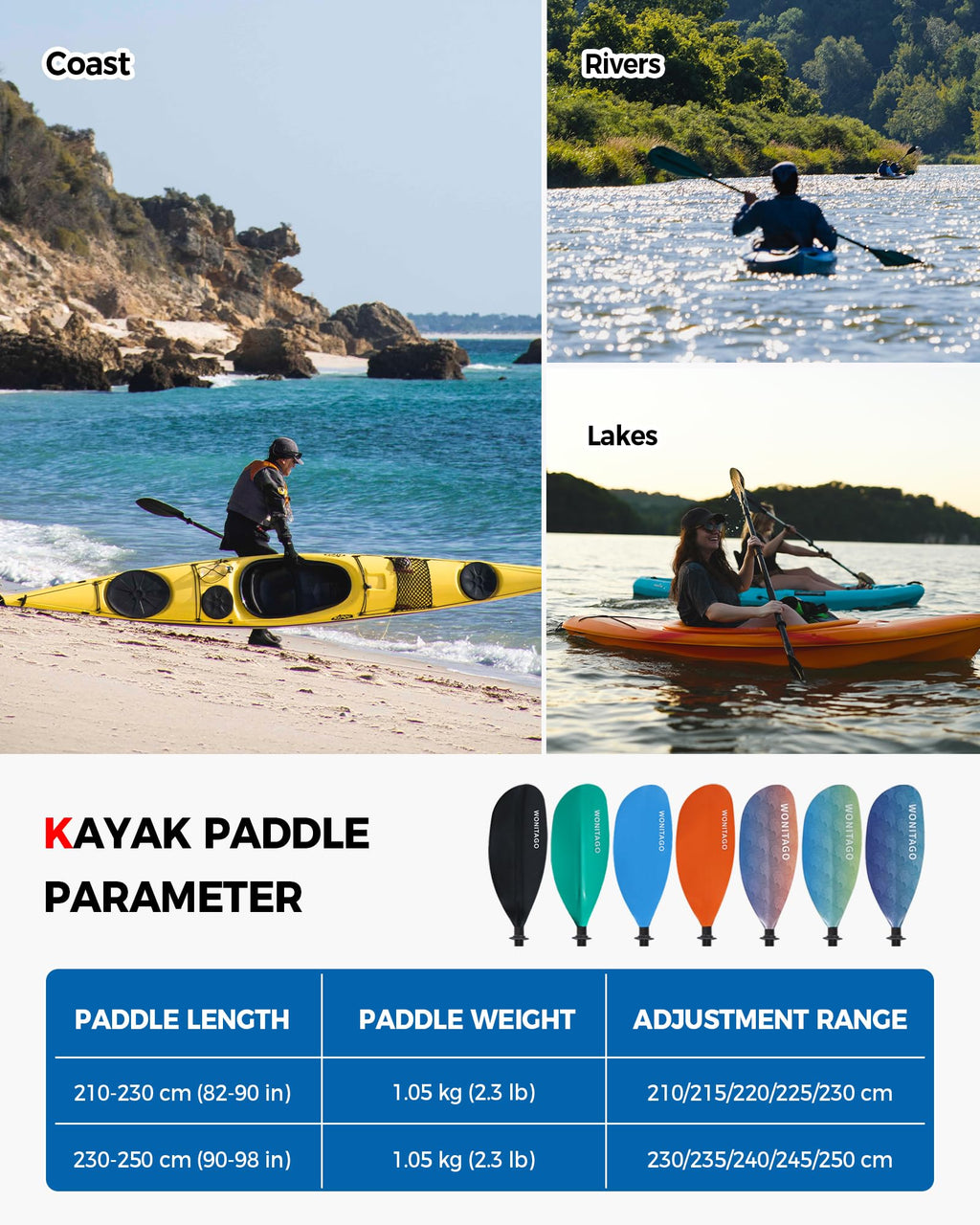 Adjustable Fiberglass Shaft Nylon Blade Kayak Paddle Q487316