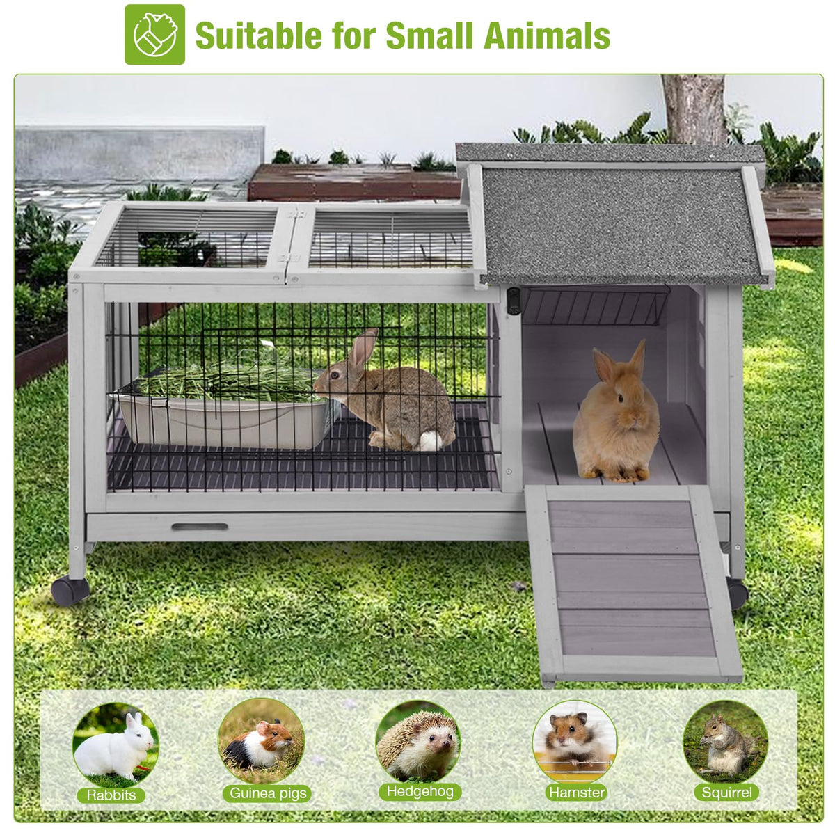 Wooden Rabbit Hutch with Removable Wire Netting and Leak Proof Tray P3482