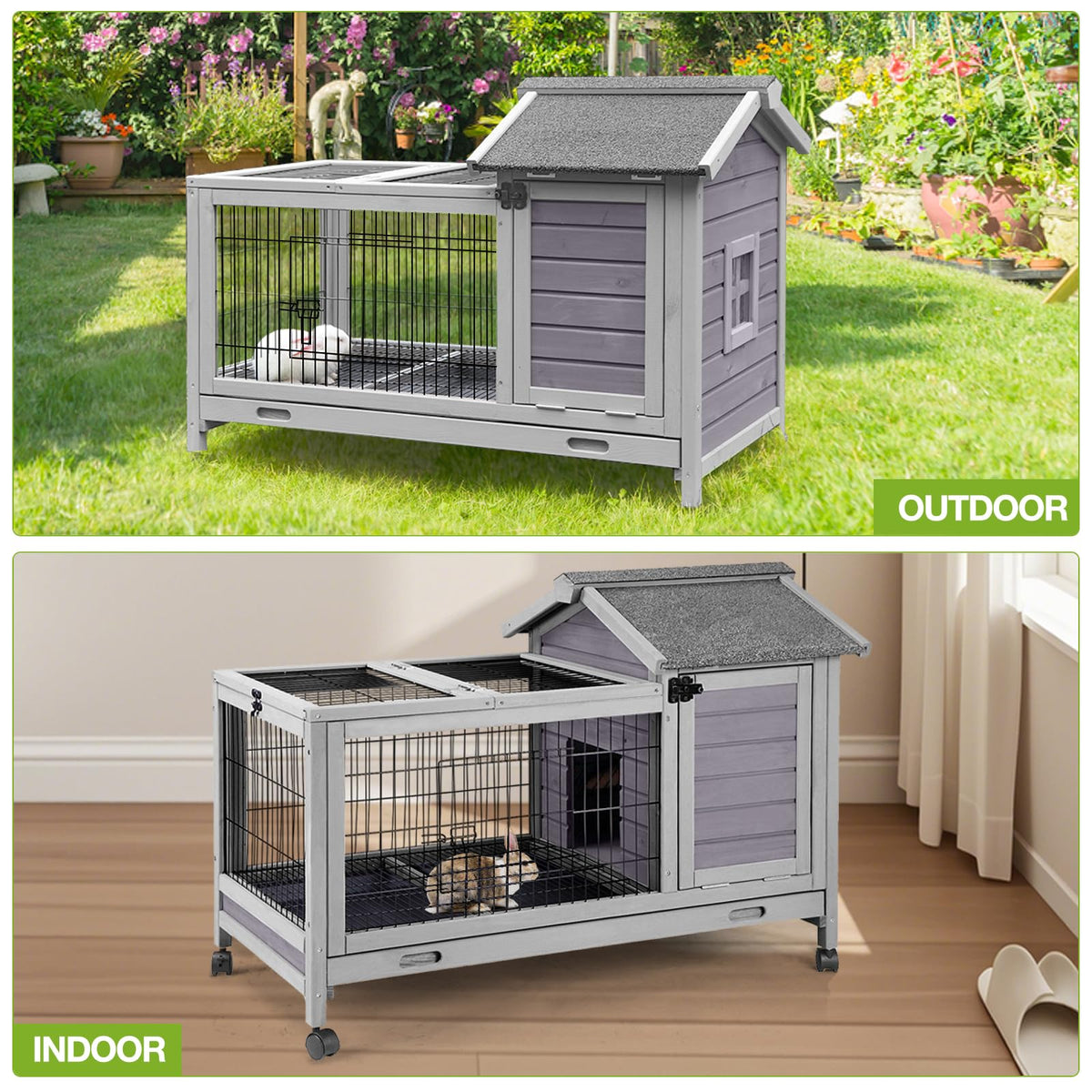 Wooden Rabbit Hutch with Removable Wire Netting and Leak Proof Tray P3482