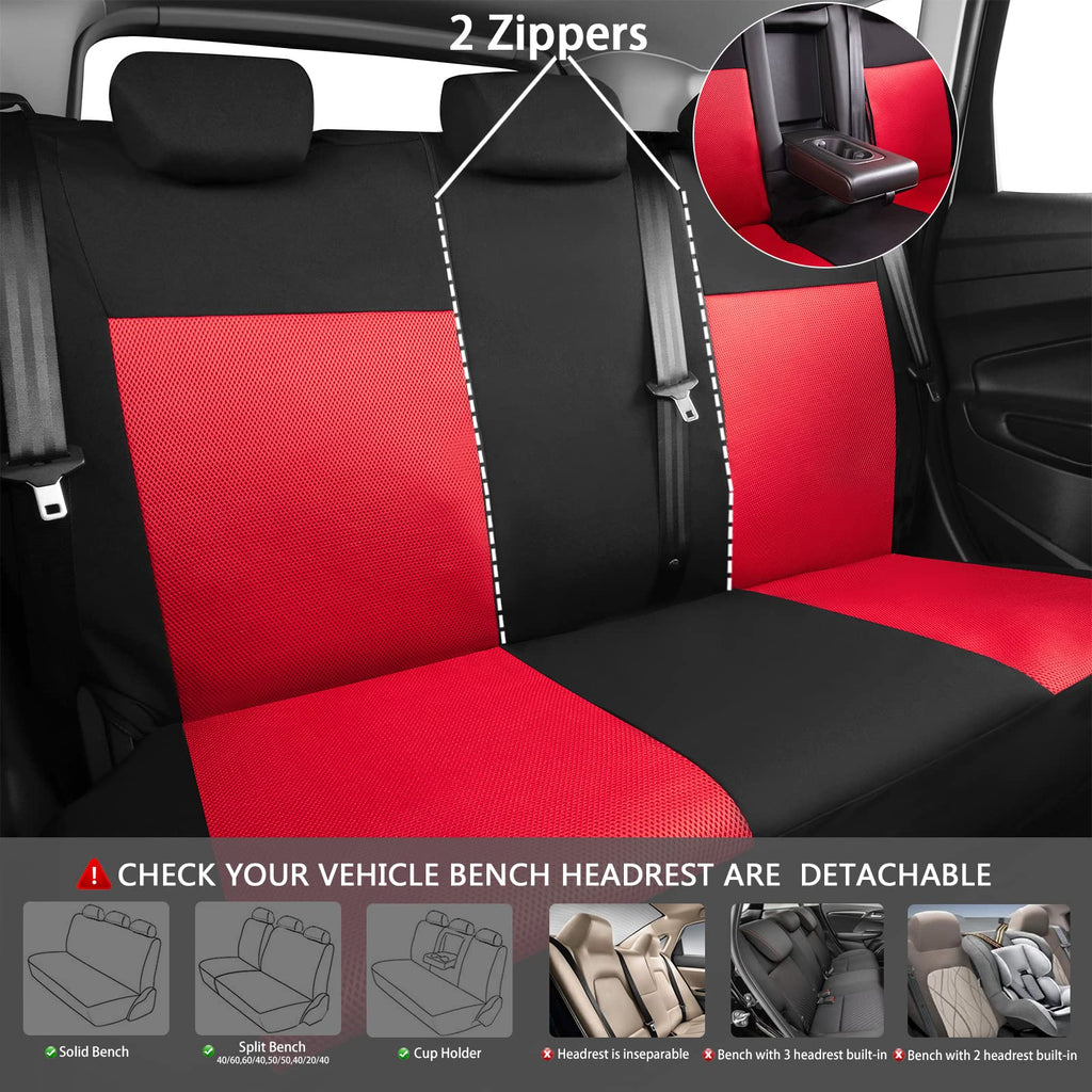 3D Air Mesh Car Seat Covers Full Sets with 4Pcs Floor Mats and Steering Wheel Cover Black Red I6812