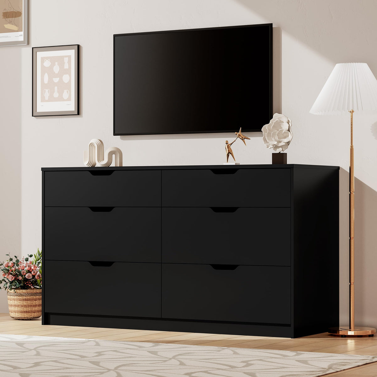 Black 6 Drawer Dresser S5217