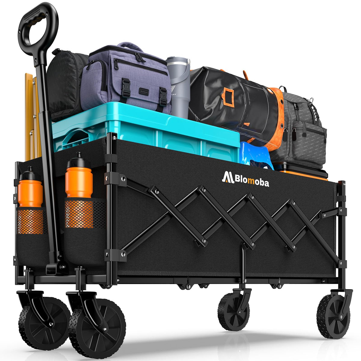 35" Extra Long Folding Wagon with Adjustable Handle & Wheels, Black T7816