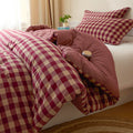 Cotton Plaid King Comforter Set 3 Pieces with 2 Pillow Shams Q78546