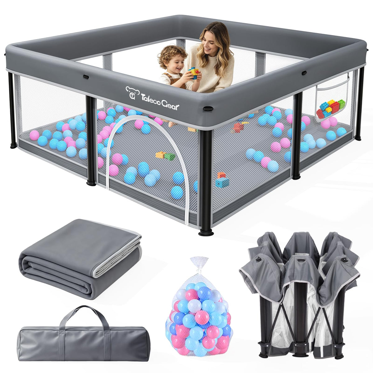 Foldable Baby Playpen with Mat and Ocean Balls U85904