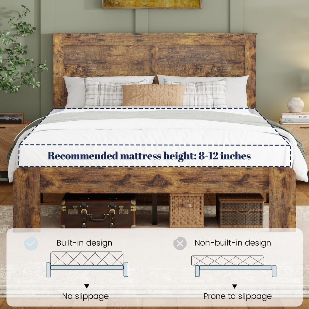 Farmhouse Wood Bed Frame with Headboard and Footboard S91124