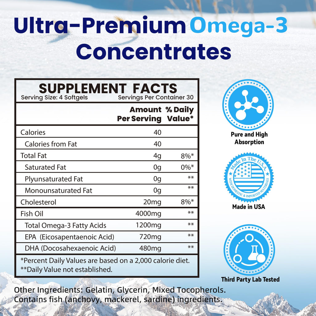 Omega 3 Fish Oil 4000mg 120 Softgels EPA DHA S36710