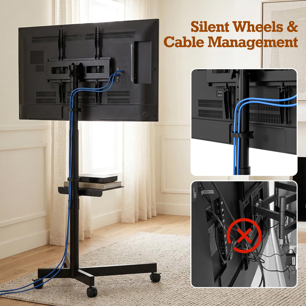 Rolling TV Stand with Wheels for 23-60 Inch Flat Curved TVs D1305