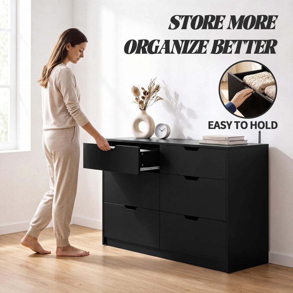 Black 6 Drawer Dresser S5217