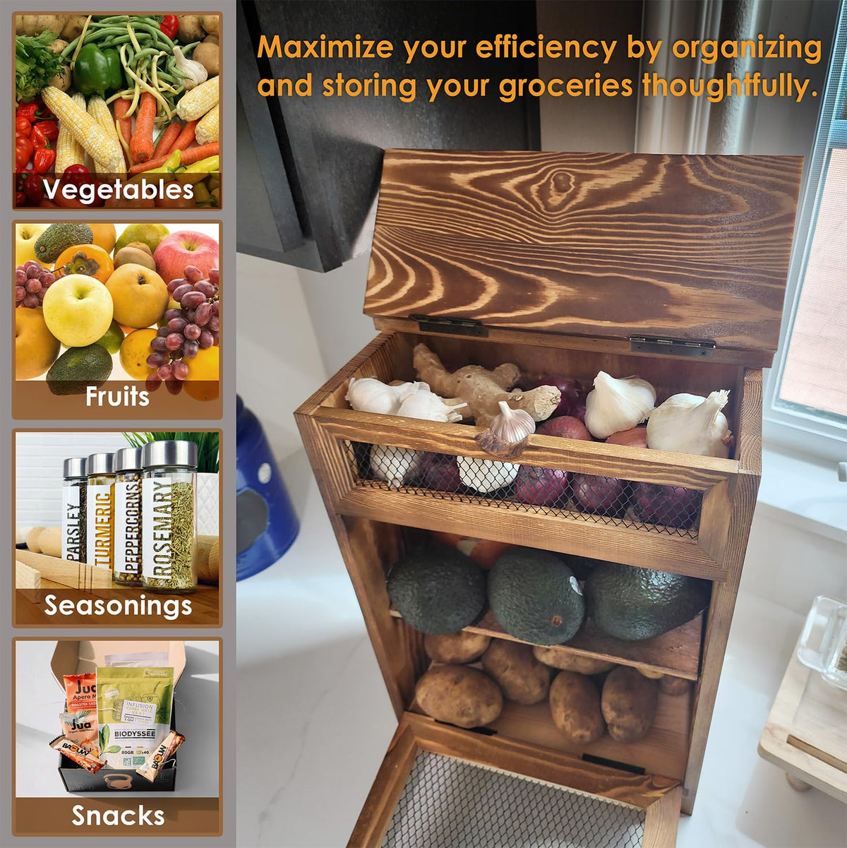 Wood Countertop Potato and Onion Storage Cabinet Y131269