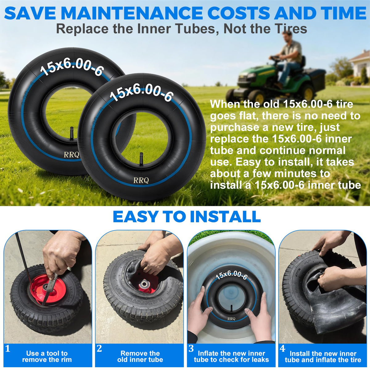 15x6.00-6 Lawn Mower Inner Tube, 2 Pack W64781