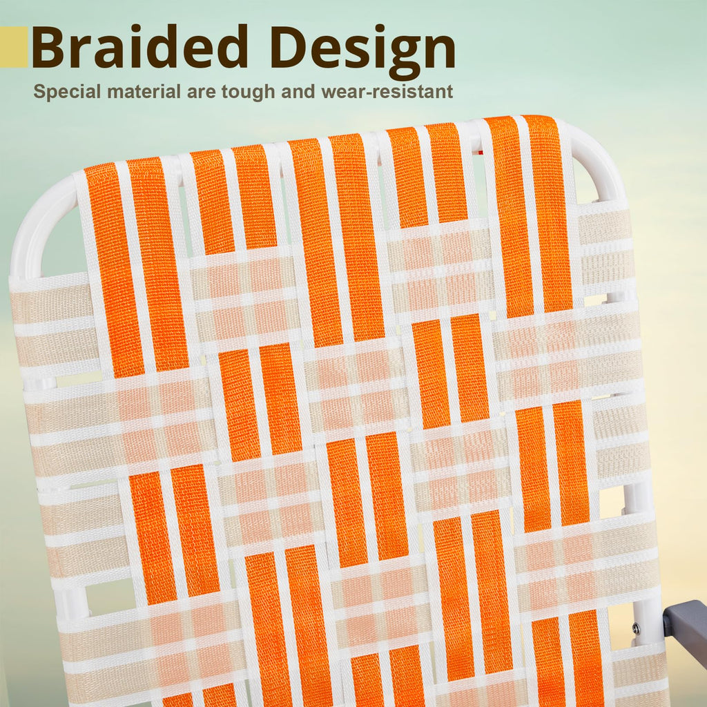 Orange & White Set of 2 Webbed Folding Beach Chairs X275