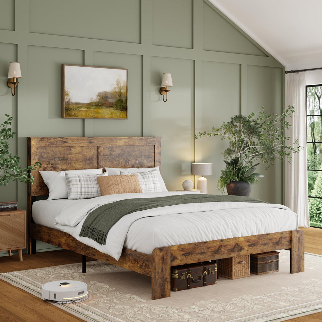 Farmhouse Wood Bed Frame with Headboard and Footboard S91124
