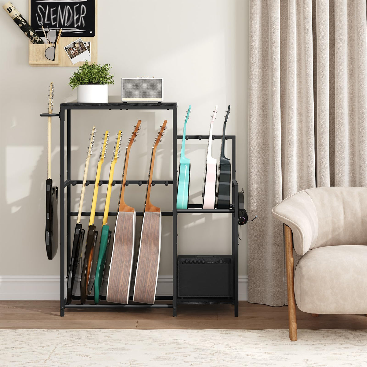 Guitar Stand, Multi-Guitar Rack, AMP Stand, Record Rack M752270