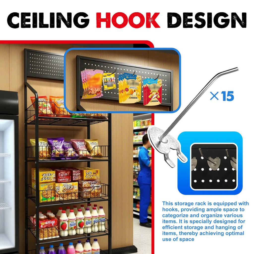 5 Tier Metal Candy Display Rack with Wheels & 15 Hooks D160641