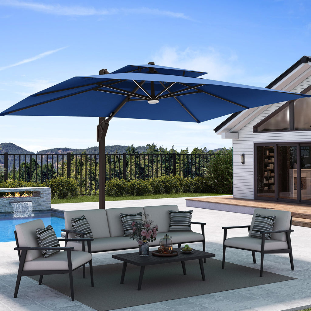 9' X 12' Patio Cantilever Umbrella with Base and LED Lights H850065