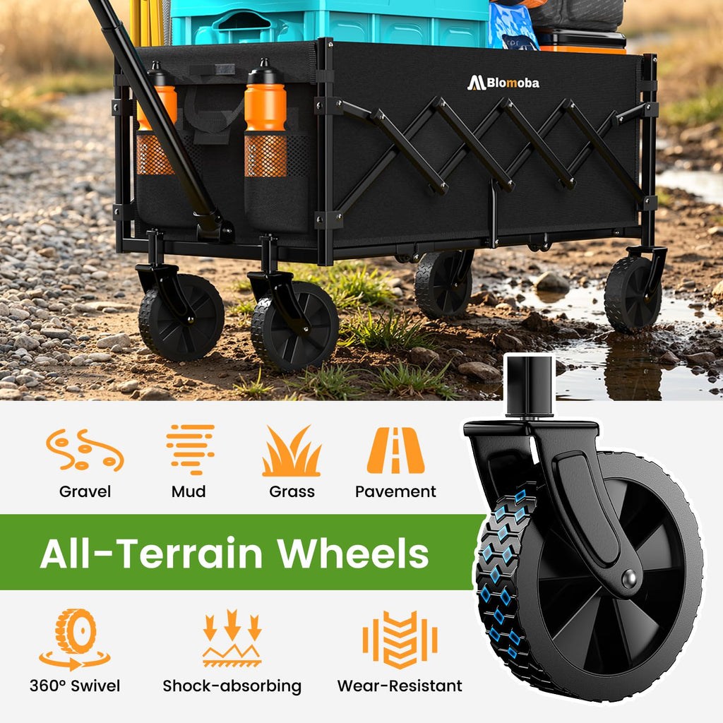 35" Extra Long Folding Wagon with Adjustable Handle & Wheels, Black T7816