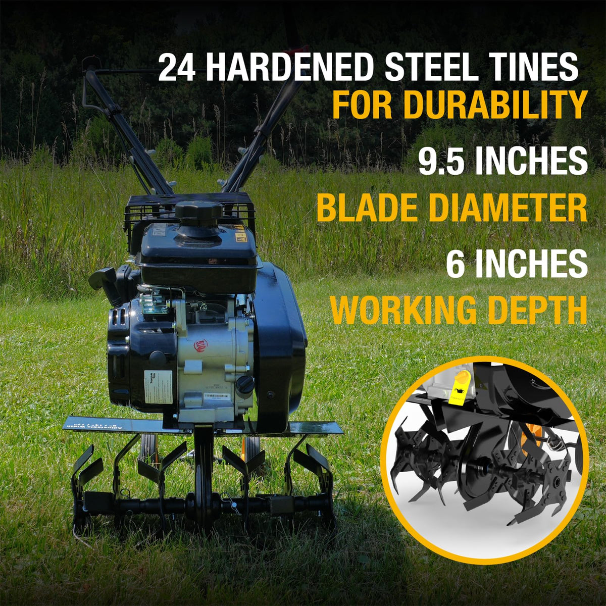 2 in 1 Gas Tiller Cultivator with 79 cc Engine and Adjustable Tilling Width Z4187