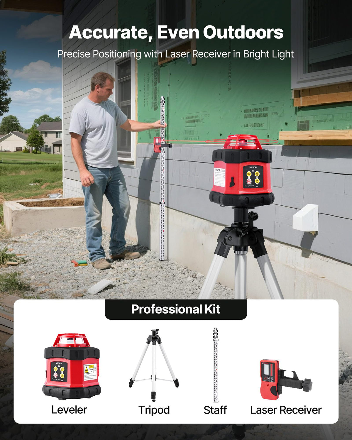 360-Degree Self Leveling Rotary Laser Level Kit with Tripod W9116